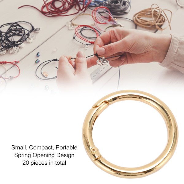 20 stk fjær O-ringer 1,57 tommer diameter 0,2 tommer tykk sterk kobber sikker lukking fjærspenner for veskepose smykker DIY Gold