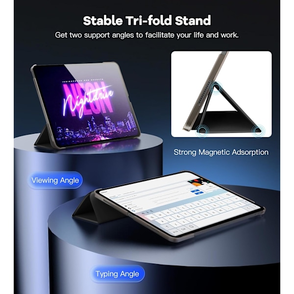Fodral för iPad Air 11 tum, Slim Ställskydd för iPad Air 11-tum, Stöd för Touch ID, Auto Wake/Sleep Smart Skal med Genomskinlig Ba Black ipad Air 11 (2024)