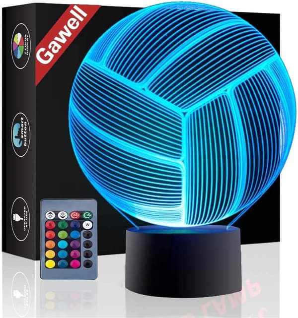 Julegave Volleyball 3D Illusionslampe Bursdagsgave, Gawell 16 Fargeendrende Berøringsschalter