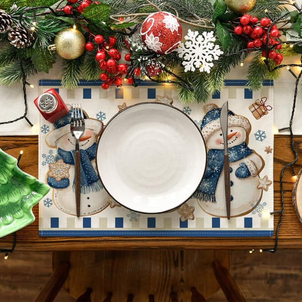 Julesnemand og snefnug dækkeserviet sæt (4 stk.) - 12\"x18\" festlige vinterbordmåtter til julefester
