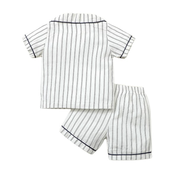 Randig pyjamas med kort ärm för småpojkar, L (vit)