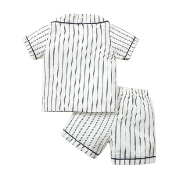 Randig pyjamas med kort ärm för småpojkar, S (vit)