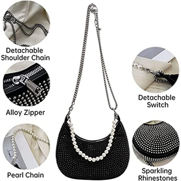 Perle Rhinestone Pung til Kvinder Sparkle Aften Håndtaske Crossbody Tasker Bling Skuldertasker Tote Taske