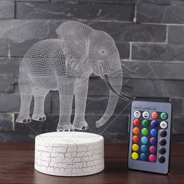 Elefant Dyr 3D Illusion Dekor Bordlampe Natlys wi