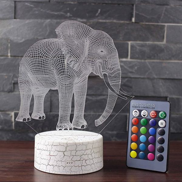 Elefantdyr 3D Illusjon Dekor Bordlampe Nattlys wi