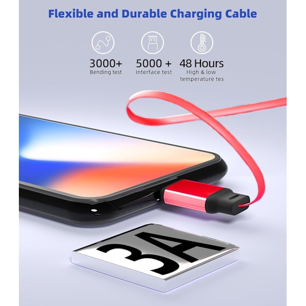 3-i-1 Retraktil Laddningskabel [3A, 1m] Multi USB-kabel Snabbladdare för Telefon, Samsung, iPad, Surfplattor, Switch och Mer Red