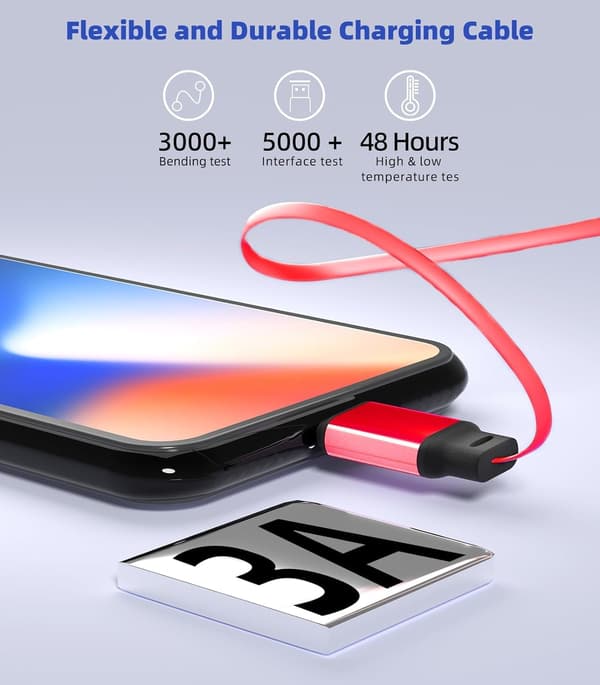 3 i 1 Trækkelig Opladningskabel [3A, 1m] Multi USB Kabel Hurtig Opladerledning til Telefon, Samsung, iPad, Tablets, Switch og Mere Red