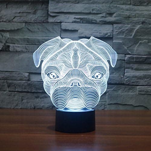 3D Sød Mops Hund Natlampe Touch Bord Skrivebord Optisk Illusion