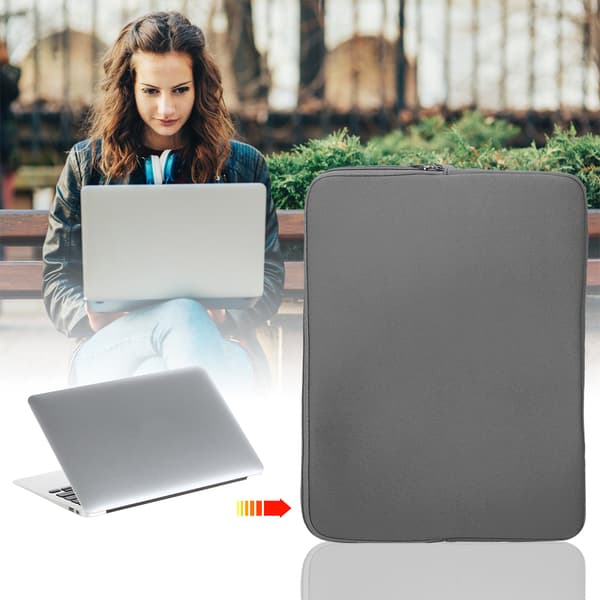 Laptop Sleeve Solid Farve Dobbelt Lynlås Håndtaske Notebook Beskyttende Etui Grå 15 Tommer