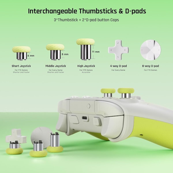 Trådløs Controller, BIGBIG WON Rainbow 2 SE, Hall Effect Trigger, 12-bit ADC, 3 Sæt Joysticks, 4-vejs & 8-vejs D-pad Controller til Switch/PC/Android/iOS Green
