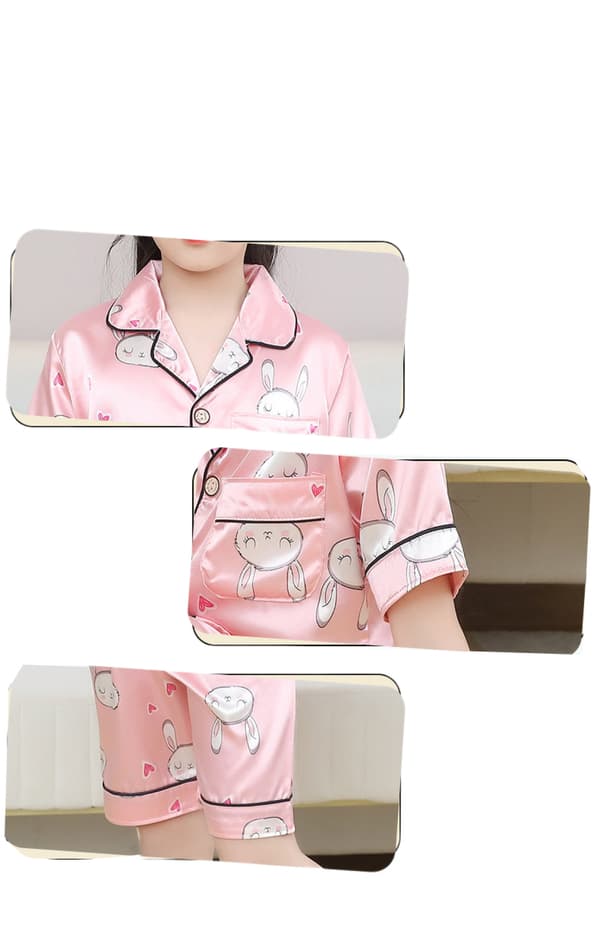 Barn Satin Pyjamas Långärmad Cartoon Set,XL (Björn)
