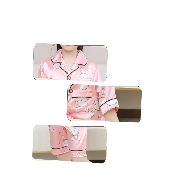 Barn Satin Pyjamas Långärmad Cartoon Set,XL (Forest)