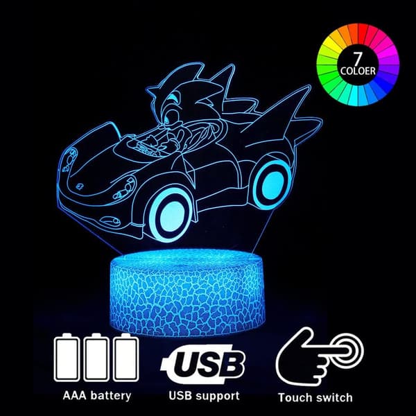 3D Sonic Anime Nattlampe - LED Illusjonslampe 3 Mønstre og