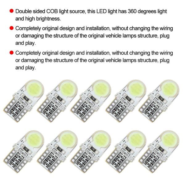 10 st T10 Dubbelsidig COB 360 Grader 6SMD Vit Belysning Kisel Ljuslampa för Bil 12V