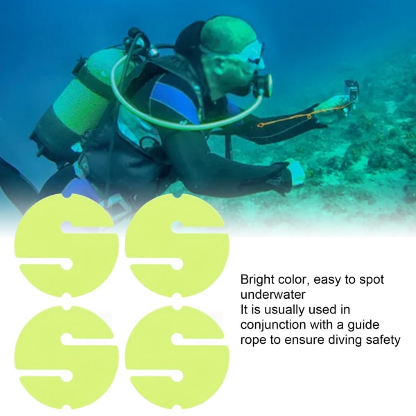 4 stk. Cave Diving Line Circle Marker ABS Scuba Safety Rope Line Round Marker for Underwater Fluorescent Yellow