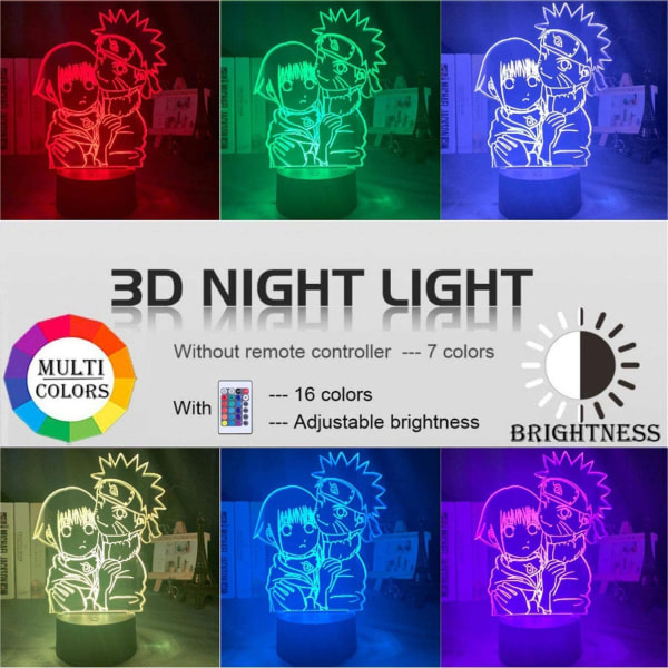 Pojkars nattlampa Naruto-tema 3D optisk illusionlampa 16 färger automatiskt växlande touch skrivbordsdekoration lampor