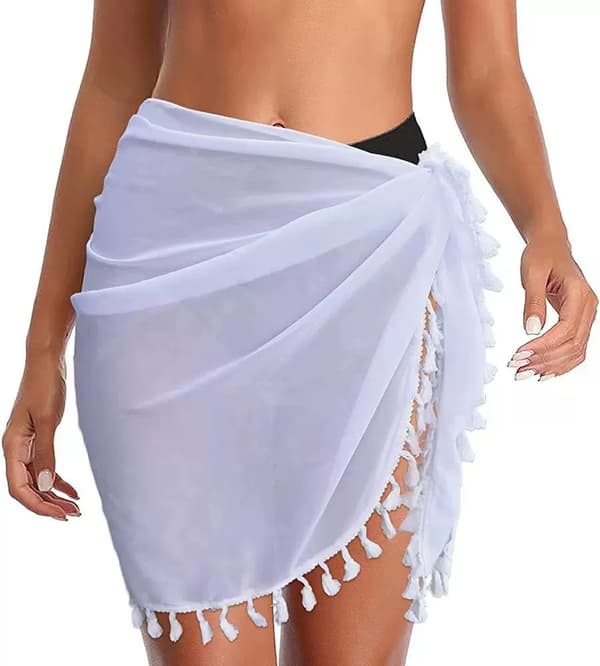 Stor Chiffong Strandkjol med Fransar för Kvinnor, 2-pack Black+white