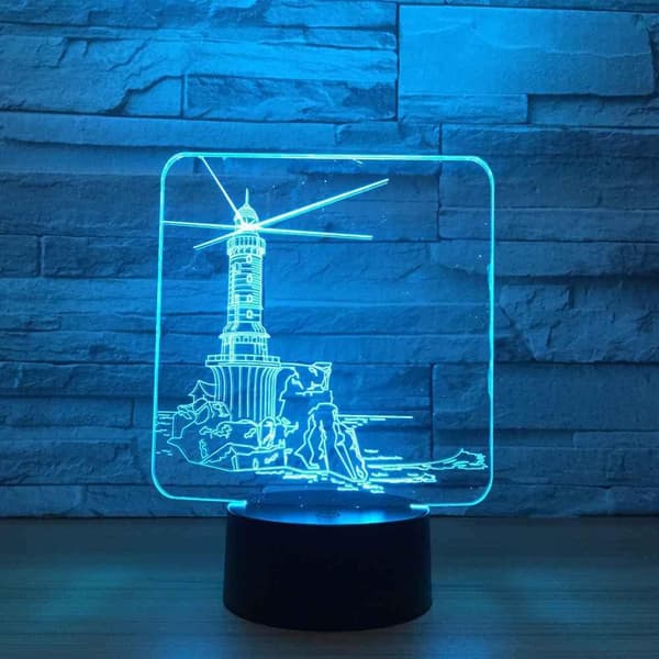3D Illusjonsnattlampe Kystfyr bygning LED Natt