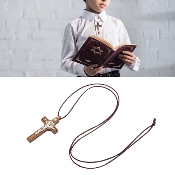 Träkors Halsband Naturlig Valnöt Legering Utsökt Färg Enkel Stil Krucifix Halsband för Fest Bil Semester