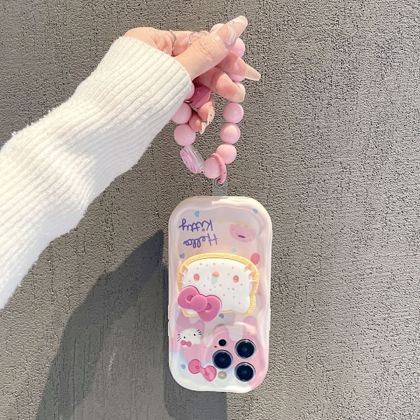 Kompatibelt sött kattfodral för iPhone, rosa Kawaii med stativ och hänge, tecknad film genomskinligt mjukt TPU-telefonskydd iPhone 14 Pro Max