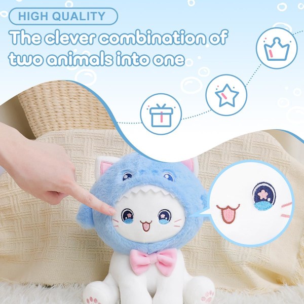 Söpö Hai-Kissa Pehmolelu 10\" Kawaii Kissavauva Täytetty Eläin, Kissa Hai Plushie Tyyny Lahja Lapsille Shark Cat