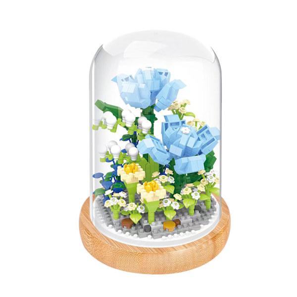 Växtbyggstenar Miniatyr DIY Byggstenar Bukett Krukväxter Prydnader Dekoration Leksaker med Skyddande Överdrag Blue Enchantres