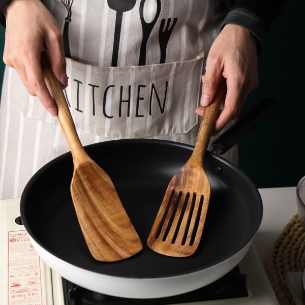 Træ Teak Spatel, Træ Spatler, 13,3\" Langskaftet Firkantet Hoved Acacia Træ