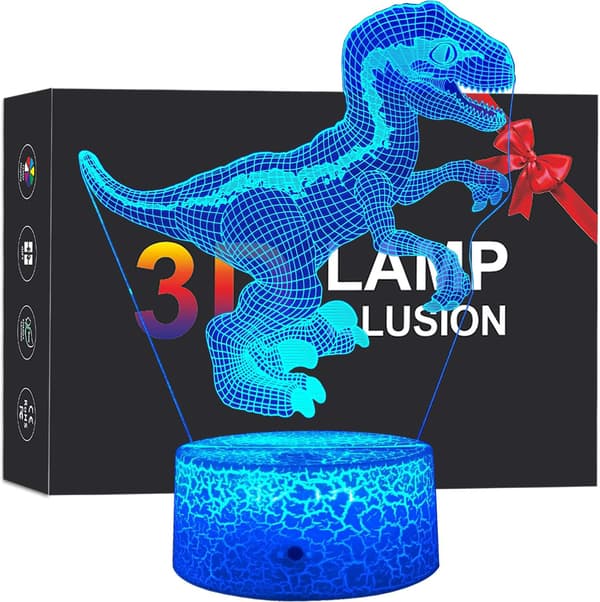 Dinosaur 3D Illusion Lampe Natlys til Børn Sengbordlampe