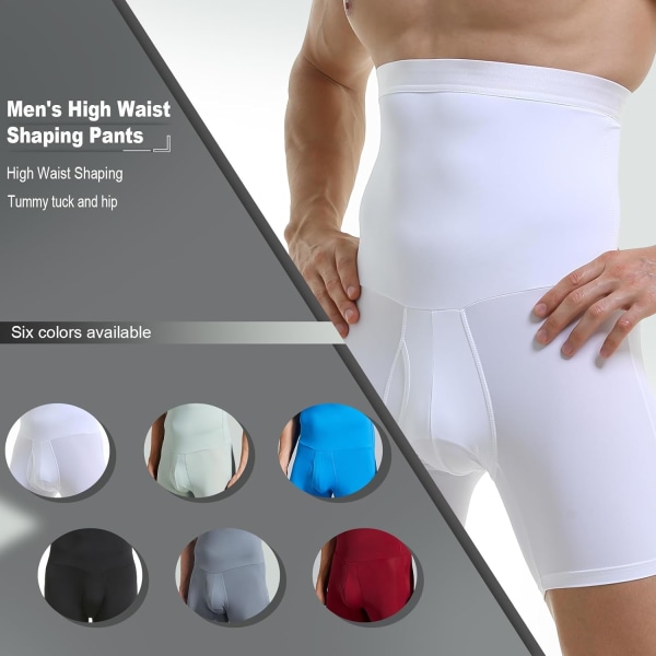 Män Tummy Control Shorts Hög Midja Underkläder Slankning Shapewear Body Shaper Ben Boxer Kalsonger White M