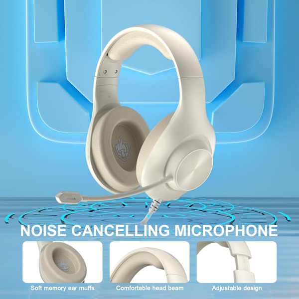 Gaming Headset PS4 Headset, Xbox Headset med 7.1 Surround Sound, Gaming Over Ear Hovedtelefoner med Støjreduktion Fleksibel Mikrofon Memory Øremuffer, til White
