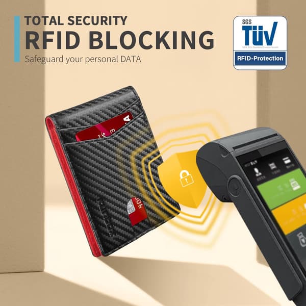 Röda herrplånböcker Slim Rfid Läder 2 ID-fönster med presentförpackning Carbon black,red