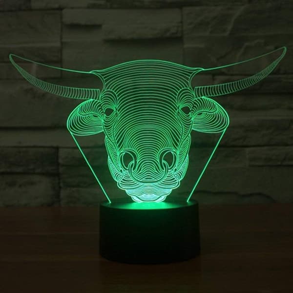 3D Ko Tyr Natlampe Illusionsnatlampe 7 Farve Ch