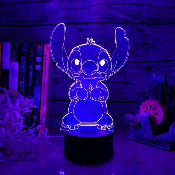 Stitch 3D Natlampe Stitch Led Sort Base Tegneserie Cut
