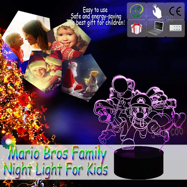 Tegneserie Lys Bros Yoshi Bror Luigi Toad Donkey Kong Bowser 3D LED Bordlampe Hjem Decor Natlys til Dreng Værelse med 7 Farve Smart Fjernbetjening Skift