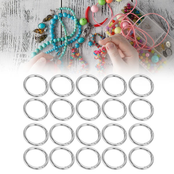 20 stk. fjeder O-ringe 1,57 tommer i diameter 0,2 tommer tykke stærke kobber sikre lukning fjeder spænder til pung taske smykker DIY Silver