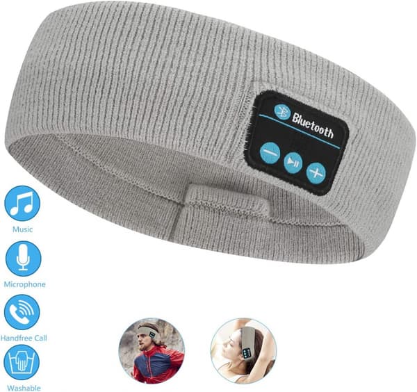 Sovende hodebånd Bluetooth trådløse hodetelefoner med mikrofon, ultramykt hodebånd for sidesovere trening løping jogging (grå)