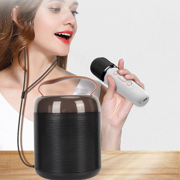 Trådløse karaokehøyttalere RGB-lys Bluetooth 5.3-høyttaler med 2 trådløse mikrofoner Bærbar karaokemaskin for familiefest Black