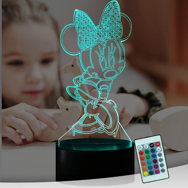 Minnie Mus & Musse Musse Fee 3D LED Nattelys Mickey Venn Figur USB Berøring Fjernkontroll 16 Farger 4 Moduser Auto-Endring Gutterom Dekor Barn Soverom Nattbord Lava