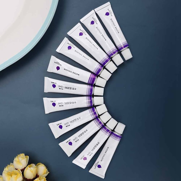 12 stk. lilla akvarelmaling pasta pigment blæk aluminium tube 12ML øve tegning kunstmaterialer