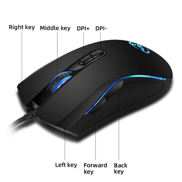 Fargerik lysende gamingmus, kablet gamingmus med fire