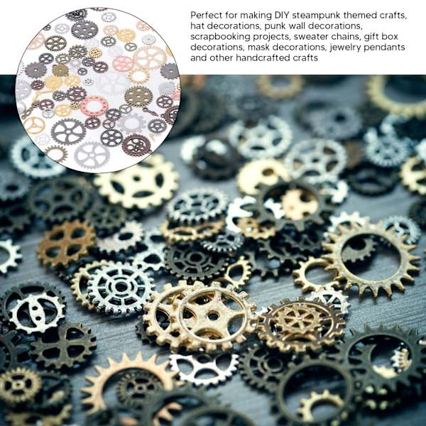 100g Steam Punk Gears DIY Färgblandning Antik Metall Steampunk Gears Glamour Hänge Klocka Hjul Växel för Hantverk