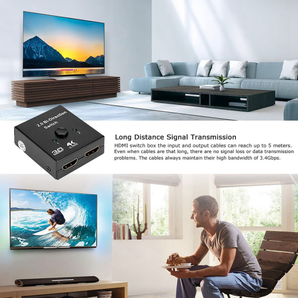 HD Multimedia Interface 2 ingångar till 1 utgångs switch HD Multimedia Interface Splitter Tvåvägs HD Multimedia Interface Switcher Stöd 4K
