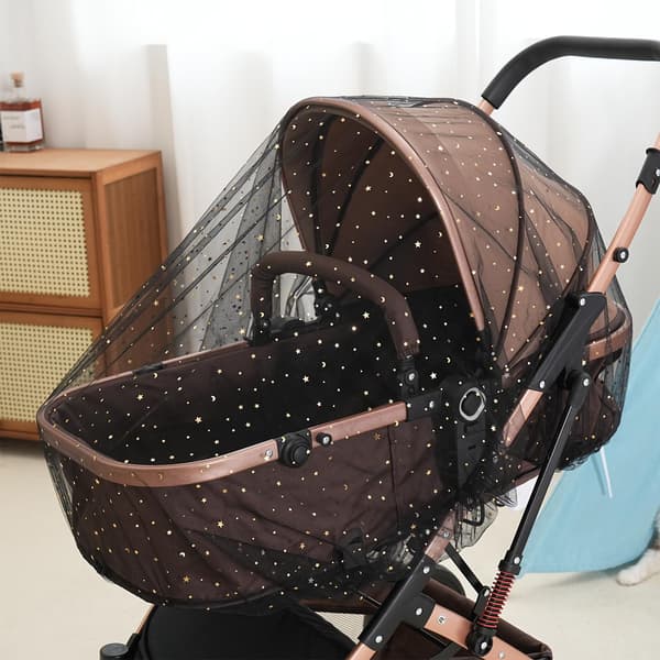 Sort Stjerneprint Universal Klapvogn Myggenet, Holdbart Åndbart Polyester Insektnet til Klapvogne, Vugger, Krybber, Legegårde Black Star
