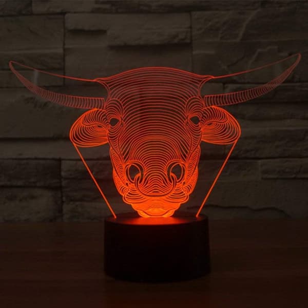 3D Ko Tyr Natlampe Illusionsnatlampe 7 Farve Ch