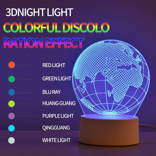 3D Jord Amerika Globe Optisk Illusjon Nattlys 7 Farger