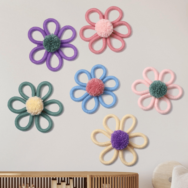 6 st 6 tums Boho Daisy Blomväggdekor, Bohemisk Barnkammardekor för Flicka, Småflickor, Barn, Hem, Sovrum, Macaronfärg