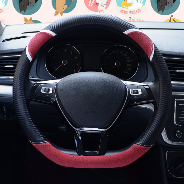 Type D Black Red microfiber leather cartoon car steering wheel cover general 15 inch