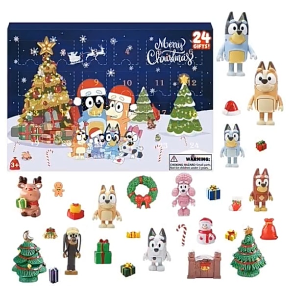 2024 Ny Bluey Hund Børne Julekalender, 24 overraskende julegave blinde bokse, nytår og jule nedtælling, børnenes julegave