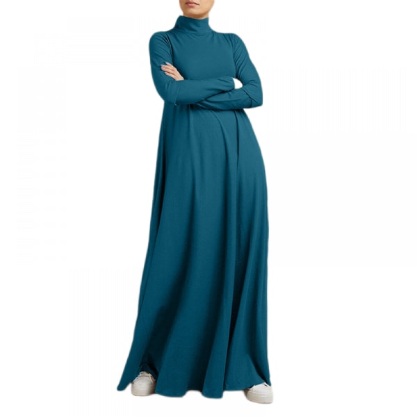 Muodin naiset korkea pitkähihainen mekko pitkä hame (sininen L)