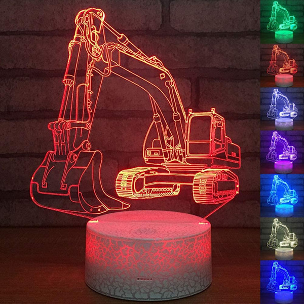 Grävmaskin 3D LED optisk illusionssensor nattlampa